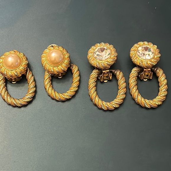 Vintage Premier USA 2 pair clip earrings adjustable stud/dangle interchangeable - Picture 2 of 11